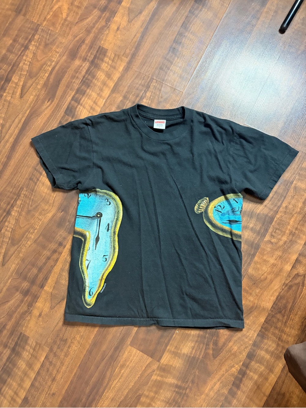 Black Graphic Dali-Inspired Melting Clock T-Shirt